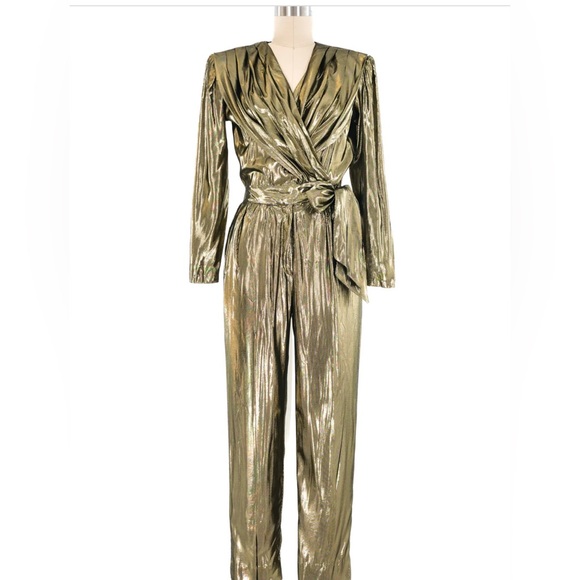 Gold Pleated Lame Jumpsuit - Picture 7 of 8